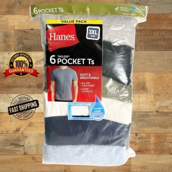 Hanes Other - Hanes 6-Pack‎ Pocket Tee Men's T-Shirt